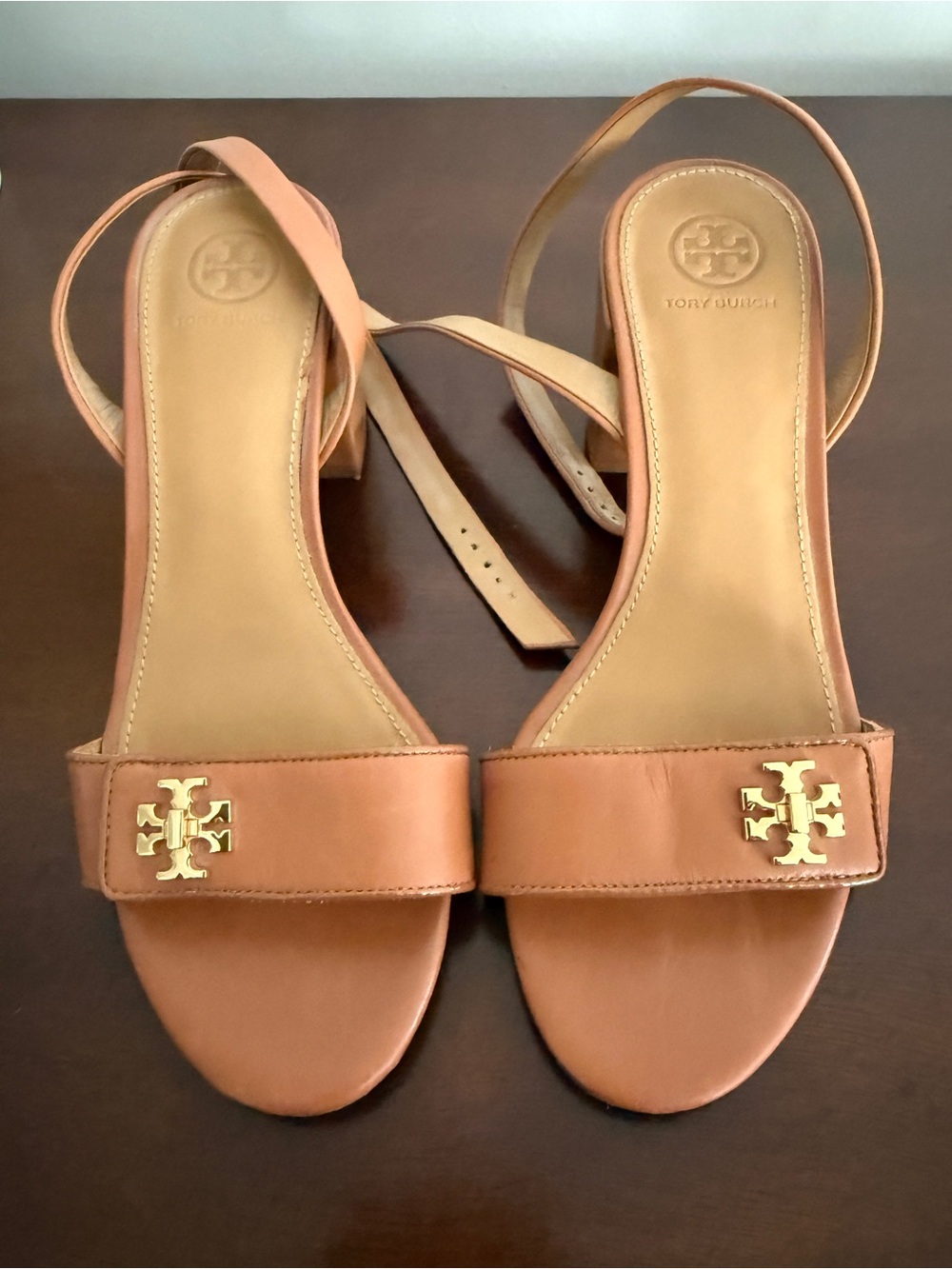Tory Burch Leather Slingback Sandals in Cognac